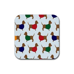 Dachshund Dog Cartoon Art Rubber Coaster (Square) 