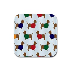 Dachshund Dog Cartoon Art Rubber Square Coaster (4 pack) 