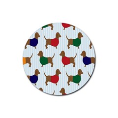 Dachshund Dog Cartoon Art Rubber Round Coaster (4 pack) 