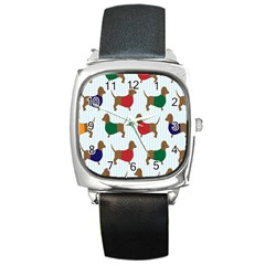 Dachshund Dog Cartoon Art Square Metal Watch