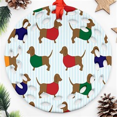 Dachshund Dog Cartoon Art Round Filigree Ornament (Two Sides)