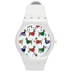 Dachshund Dog Cartoon Art Round Plastic Sport Watch (M)