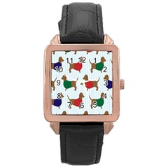 Dachshund Dog Cartoon Art Rose Gold Leather Watch 