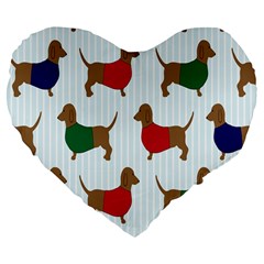 Dachshund Dog Cartoon Art Large 19  Premium Flano Heart Shape Cushions by Celenk