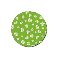 Daisy Flowers Floral Wallpaper Rubber Round Coaster (4 Pack)  by Celenk