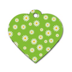 Daisy Flowers Floral Wallpaper Dog Tag Heart (one Side) by Celenk