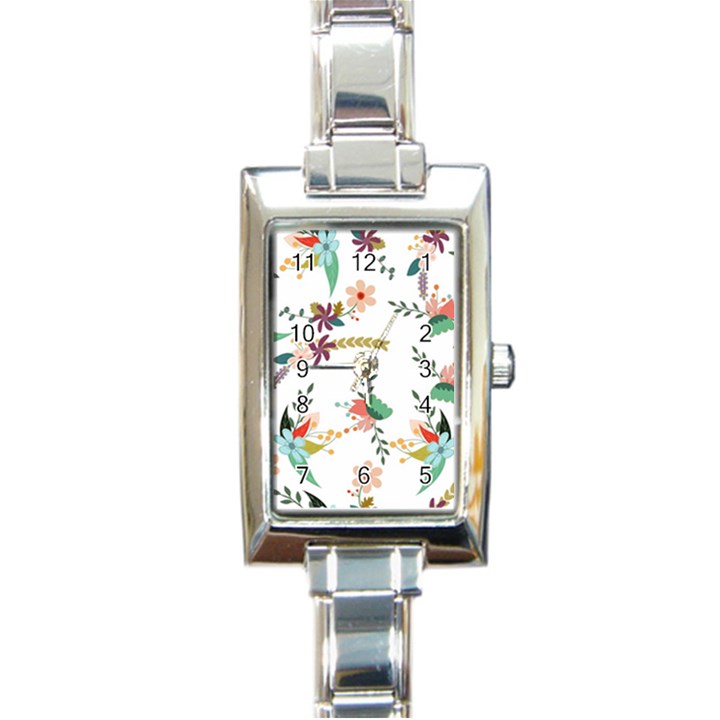 Floral Backdrop Pattern Flower Rectangle Italian Charm Watch