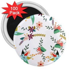 Floral Backdrop Pattern Flower 3  Magnets (100 Pack) by Celenk