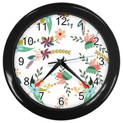 Floral Backdrop Pattern Flower Wall Clocks (black) by Celenk