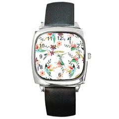 Floral Backdrop Pattern Flower Square Metal Watch by Celenk