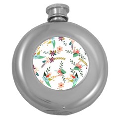 Floral Backdrop Pattern Flower Round Hip Flask (5 Oz) by Celenk