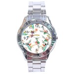 Floral Backdrop Pattern Flower Stainless Steel Analogue Watch Front