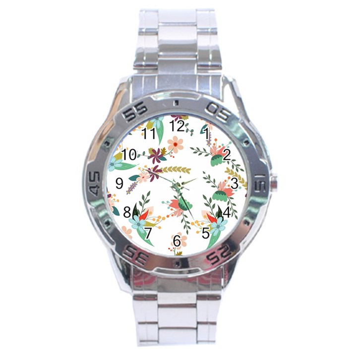 Floral Backdrop Pattern Flower Stainless Steel Analogue Watch