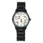 Floral Backdrop Pattern Flower Stainless Steel Round Watch Front