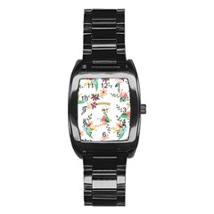 Floral Backdrop Pattern Flower Stainless Steel Barrel Watch by Celenk