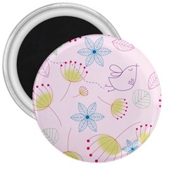 Floral Background Bird Drawing 3  Magnets by Celenk