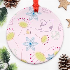 Floral Background Bird Drawing Ornament (round) by Celenk