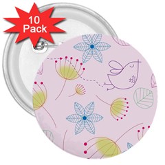 Floral Background Bird Drawing 3  Buttons (10 Pack)  by Celenk