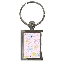 Floral Background Bird Drawing Key Chains (rectangle)  by Celenk