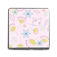 Floral Background Bird Drawing Memory Card Reader (square) by Celenk