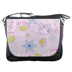 Floral Background Bird Drawing Messenger Bags by Celenk