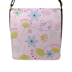 Floral Background Bird Drawing Flap Messenger Bag (l)  by Celenk