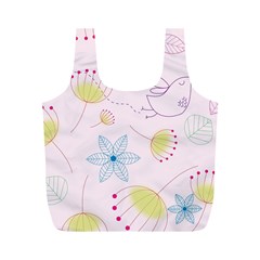 Floral Background Bird Drawing Full Print Recycle Bags (m)  by Celenk