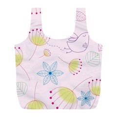 Floral Background Bird Drawing Full Print Recycle Bags (l)  by Celenk