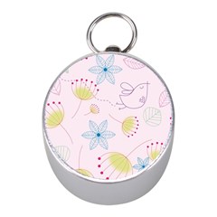 Floral Background Bird Drawing Mini Silver Compasses by Celenk