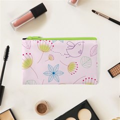 Floral Background Bird Drawing Cosmetic Bag (xs) by Celenk