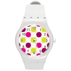 Polka Dots Spots Pattern Seamless Round Plastic Sport Watch (m) by Celenk