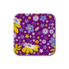 Floral Flowers Wallpaper Paper Rubber Coaster (Square) 