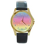 Background Watercolour Design Paint Round Gold Metal Watch Front