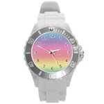 Background Watercolour Design Paint Round Plastic Sport Watch (L) Front