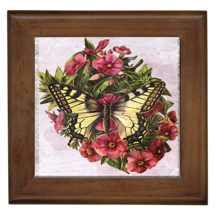 Vintage Butterfly Flower Framed Tiles