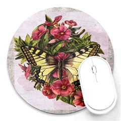 Vintage Butterfly Flower Round Mousepads by Celenk