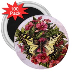 Vintage Butterfly Flower 3  Magnets (100 Pack) by Celenk