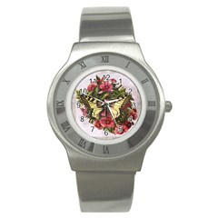 Vintage Butterfly Flower Stainless Steel Watch by Celenk