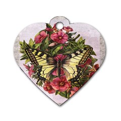 Vintage Butterfly Flower Dog Tag Heart (one Side) by Celenk