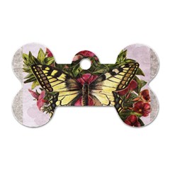 Vintage Butterfly Flower Dog Tag Bone (two Sides)