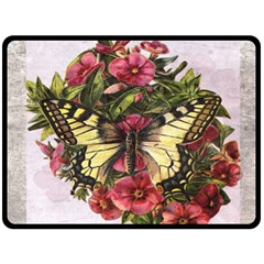 Vintage Butterfly Flower Fleece Blanket (large)  by Celenk