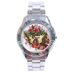 Vintage Butterfly Flower Stainless Steel Analogue Watch by Celenk