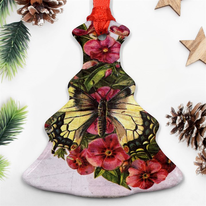 Vintage Butterfly Flower Christmas Tree Ornament (Two Sides)