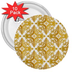 Gold Pattern Wallpaper Fleur 3  Buttons (10 Pack)  by Celenk