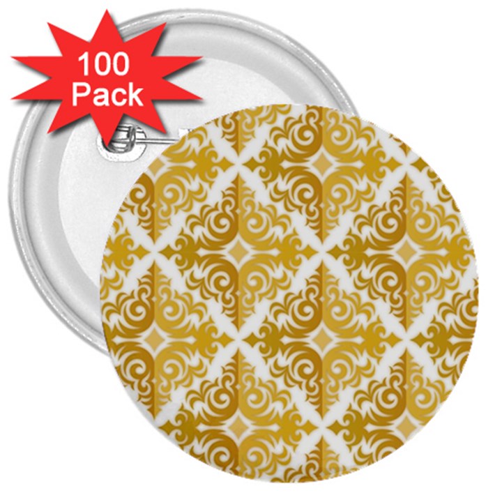 Gold Pattern Wallpaper Fleur 3  Buttons (100 pack) 