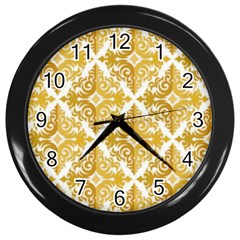 Gold Pattern Wallpaper Fleur Wall Clocks (black) by Celenk