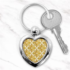 Gold Pattern Wallpaper Fleur Key Chains (heart)  by Celenk