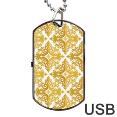 Gold Pattern Wallpaper Fleur Dog Tag Usb Flash (one Side) by Celenk