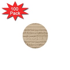 Vintage Beige Music Notes 1  Mini Buttons (100 Pack)  by Celenk