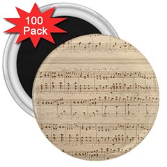 Vintage Beige Music Notes 3  Magnets (100 Pack) by Celenk